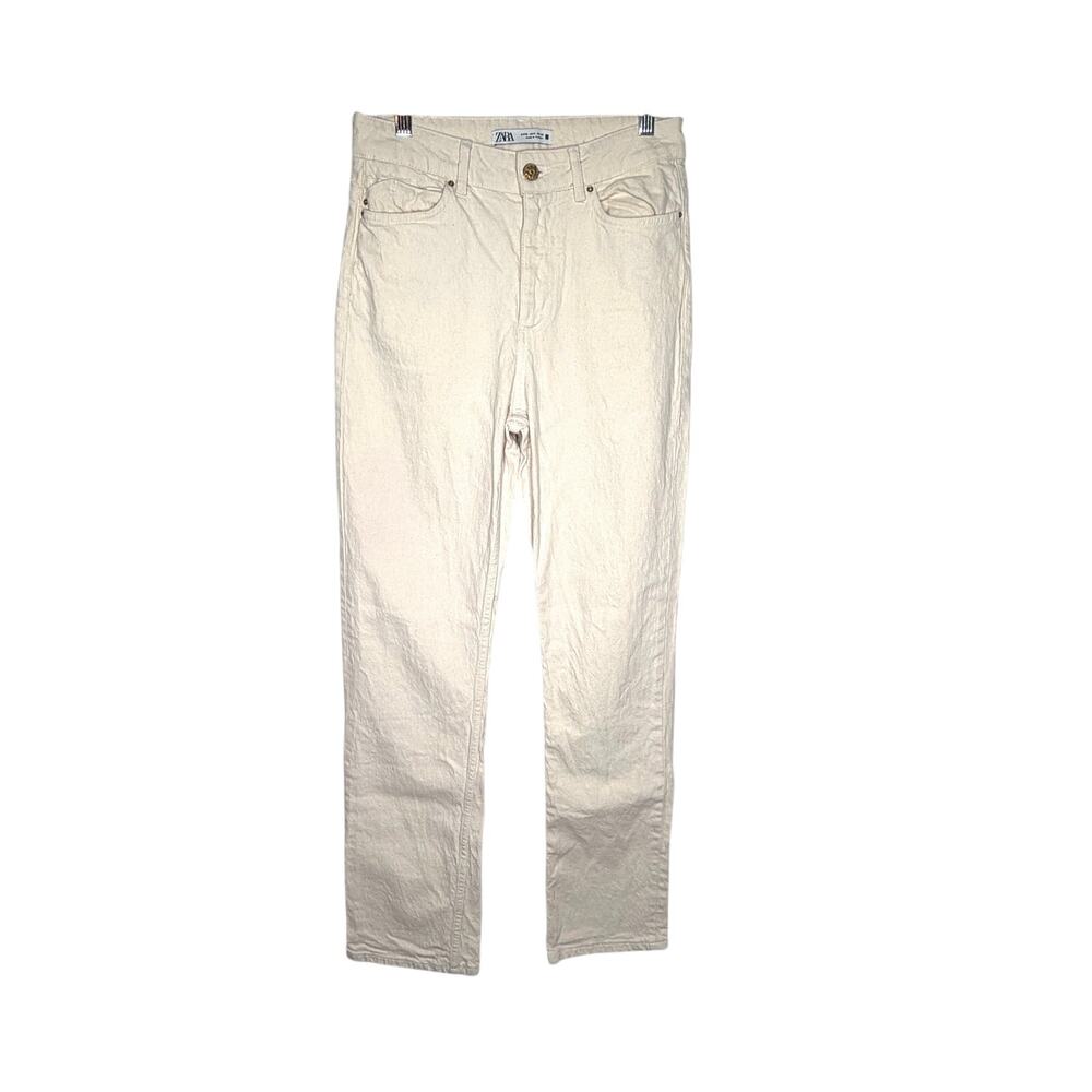 Zara High Rise Straight Leg Jean Women's Sz 6 Ecru Cream Denim Neutral Capsule